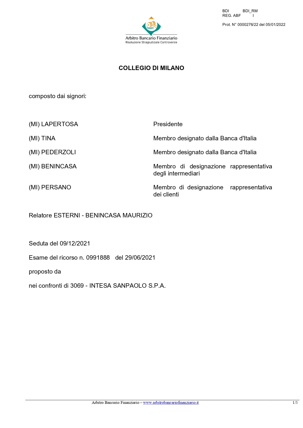 Decisione Collegio ABF 276 del 2022_page-0001